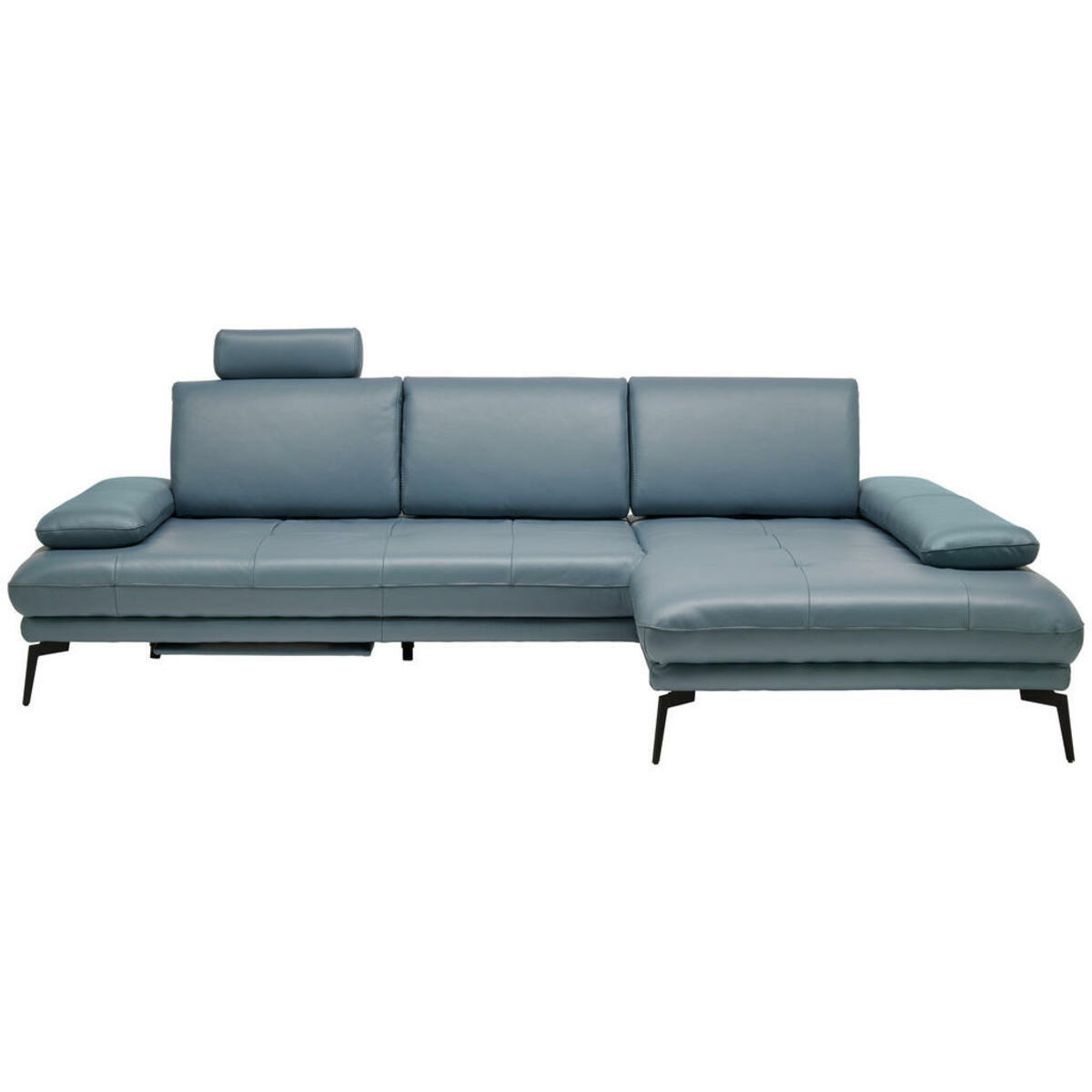 Bild 1 von Celina Home Ecksofa, Graublau, Leder, Echtleder, Rindleder, 3-Sitzer, Ottomane rechts, L-Form, 273x187 cm, Made in EU, Fußauswahl, Lederauswahl, Stoffauswahl, seitenverkehrt erhältlich, Hocker Rüc
