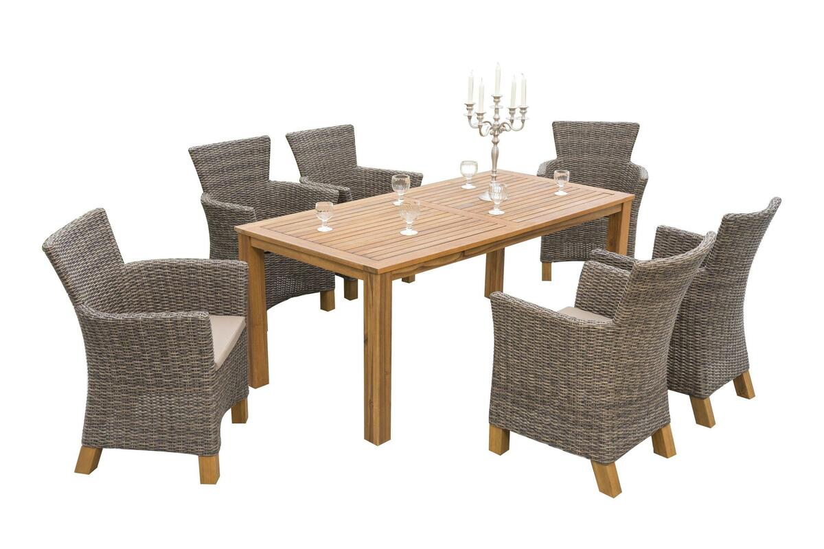 Bild 1 von Gartengarnitur 7-tlg. Toskana Akazie/Aluminium, Naturfarben