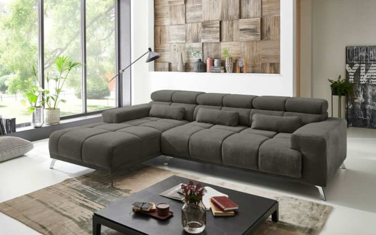 Bild 1 von Puris - Wohnlandschaft Speed, grau/braun, Ottomane links, inkl. Funktionen