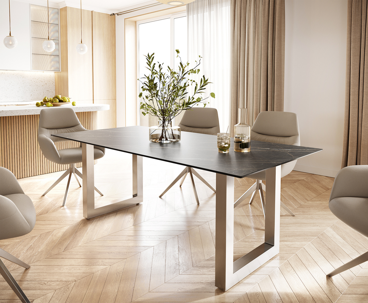 Bild 1 von Esstisch Edge 200x100 Keramik Laminam® Noir Desir Braun Edelstahl Breit