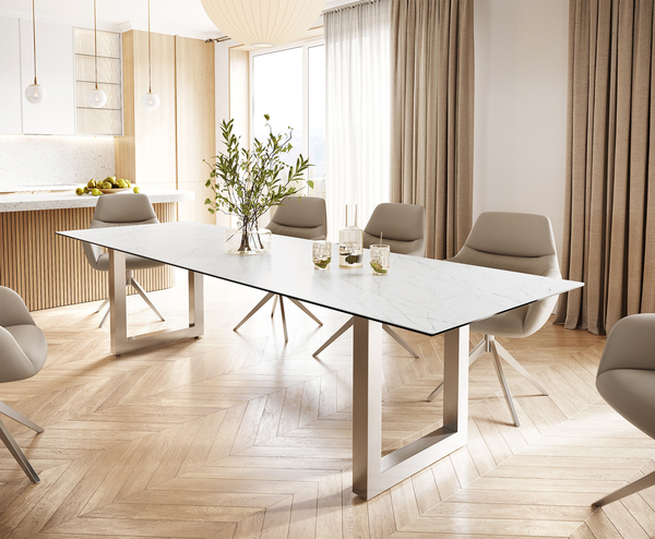 Bild 1 von Esstisch Edge 300x100 Keramik Laminam® Statuarietto Weiß Edelstahl Breit