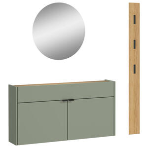 Garderobe, Grün, Eiche, Glas, 3-teilig, 140x200x22 cm, Garderobe, Garderoben-Sets