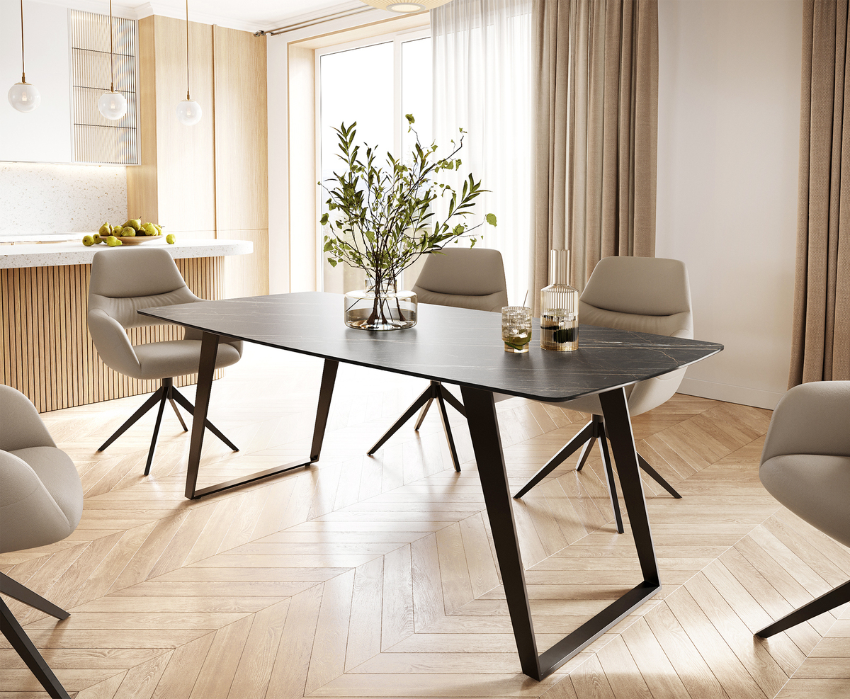 Bild 1 von Esstisch Edge Bootsform 200x100 Keramik Laminam® Noir Desir Braun Metall Schräg Schwarz