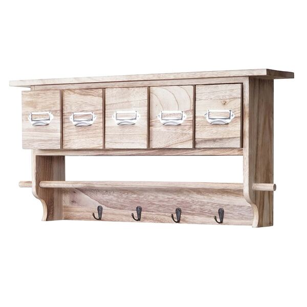 Bild 1 von Garderobe MCW-C49, Wandgarderobe Wandregal, Vintage mit 5 Schubladen 32x65x13cm ~ natur