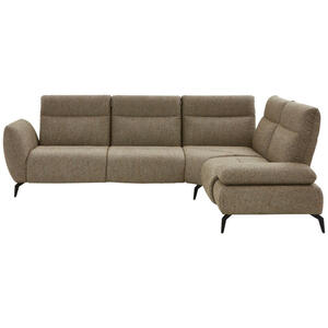 Moderano Ecksofa, Creme, Graubraun, Textil, 3-Sitzer, Ottomane rechts, L-Form, 315x223 cm, erweiterbar, Typenauswahl, Lederauswahl, Stoffauswahl, Armteilvarianten, individuell planbar, Armteil links,