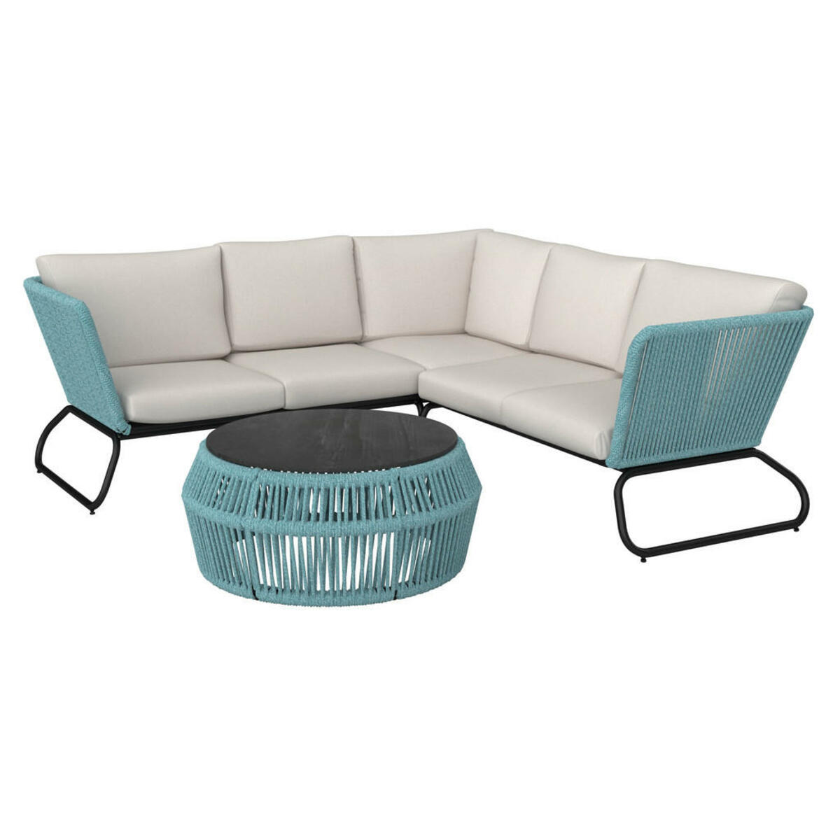Bild 1 von Amatio Loungegarnitur, Anthrazit, Hellblau, Beige, Metall, Glas, Textil, 3-teilig, Füllung: Polyester, L-Form, 217x211 cm, Loungemöbel, Loungemöbel-Sets