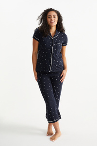C&A Pyjama-geblümt, Blau, Größe: S