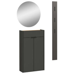 Garderobe, Graphit, Eiche, Glas, 3-teilig, 86x200x22 cm, Garderobe, Garderoben-Sets