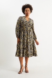 C&A Fit & Flare Kleid mit V-Ausschnitt-gemustert, Schwarz, Größe: 34