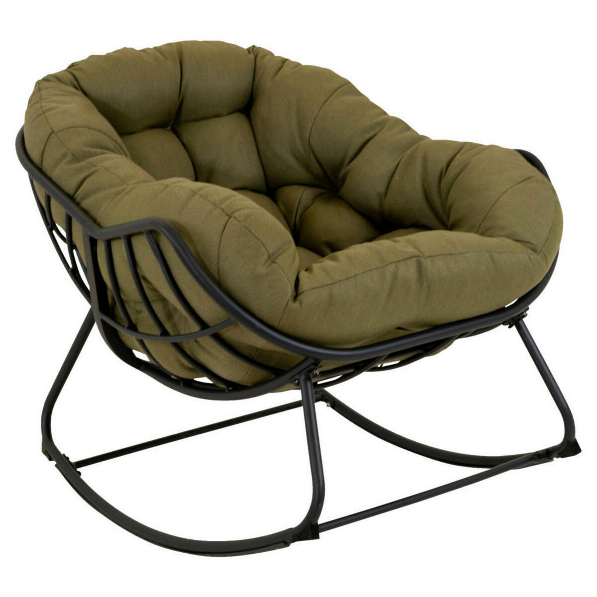 Bild 1 von Ambia Garden Gartenschaukelstuhl, Schwarz, Olivgrün, Metall, Textil, Füllung: Schaumstoff, 97x117x82 cm, Gartenmöbel, Gartenstühle, Liegestühle