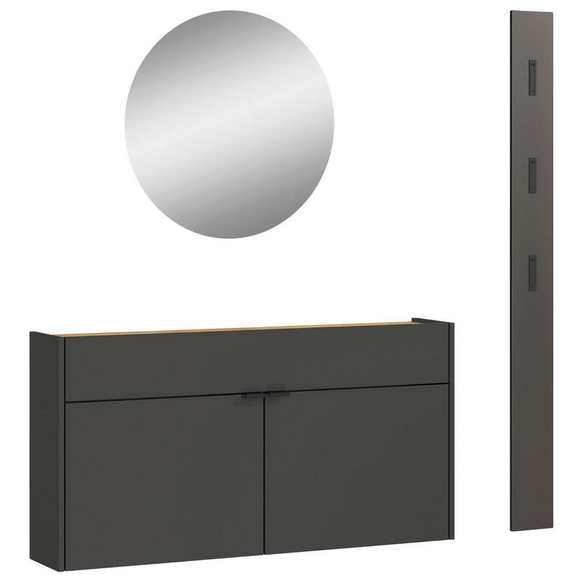 Bild 1 von Garderobe, Graphit, Eiche, Glas, 3-teilig, 140x200x22 cm, Garderobe, Garderoben-Sets