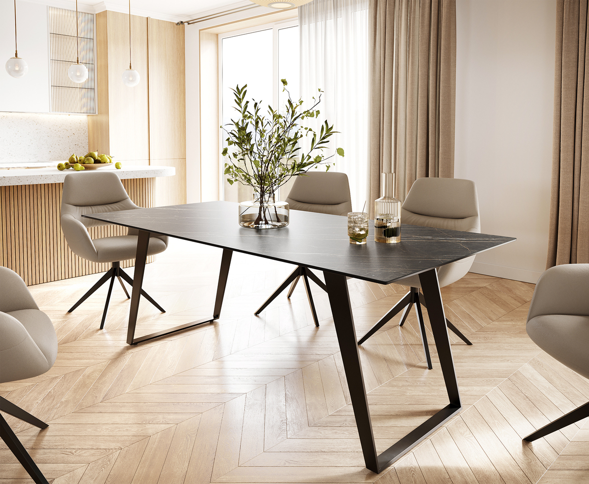Bild 1 von Esstisch Edge 200x100 Keramik Laminam® Noir Desir Braun Metall Schräg Schwarz