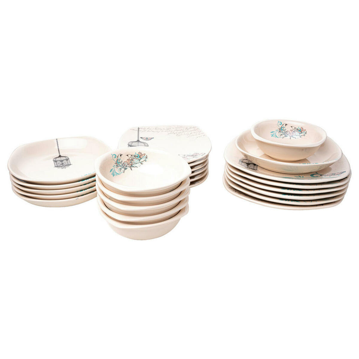 Bild 1 von Kombiservice, Schwarz, Weiß, Keramik, 12-teilig, Abstraktes, 26x26x3.7 cm, lebensmittelecht, Essen & Trinken, Geschirr, Geschirr-Sets, Kombiservice