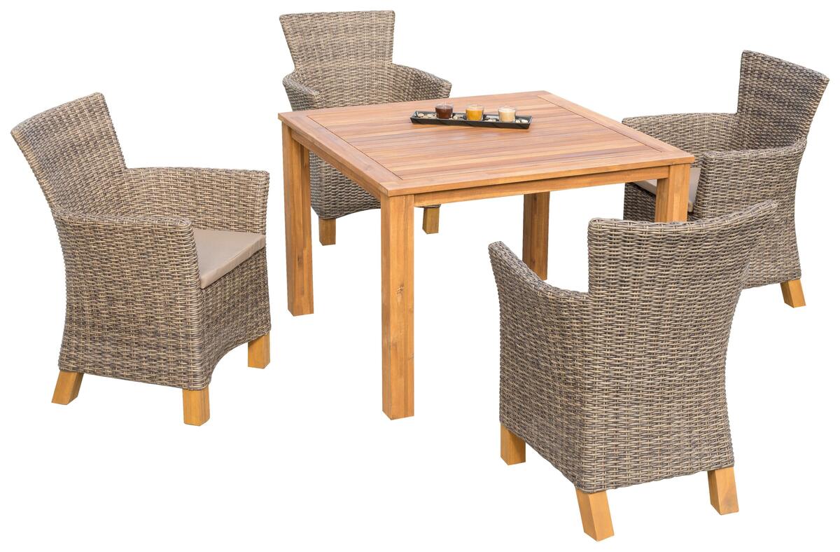 Bild 1 von Gartengarnitur Toskana 7tlg. Holz/Kunststoffgeflecht, Naturfarben