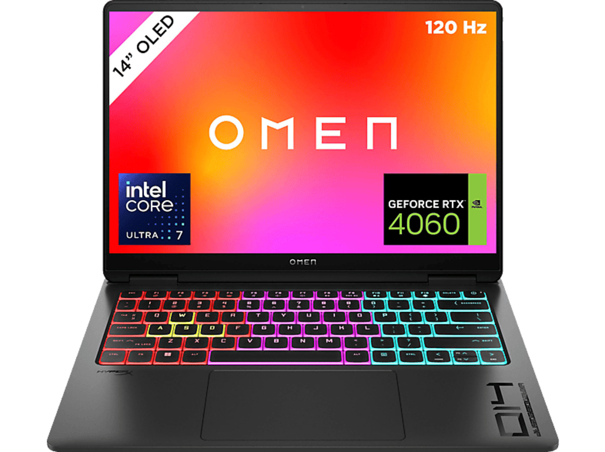 Bild 1 von HP OMEN 14-fb0375ng, Gaming Notebook, mit 14 Zoll Display, Intel® Core™ Ultra 7 155H Prozessor, 16 GB RAM, 1 TB SSD, NVIDIA GeForce RTX™ 4060, Schwarz, Windows 11 Home (64 Bit), Schwarz