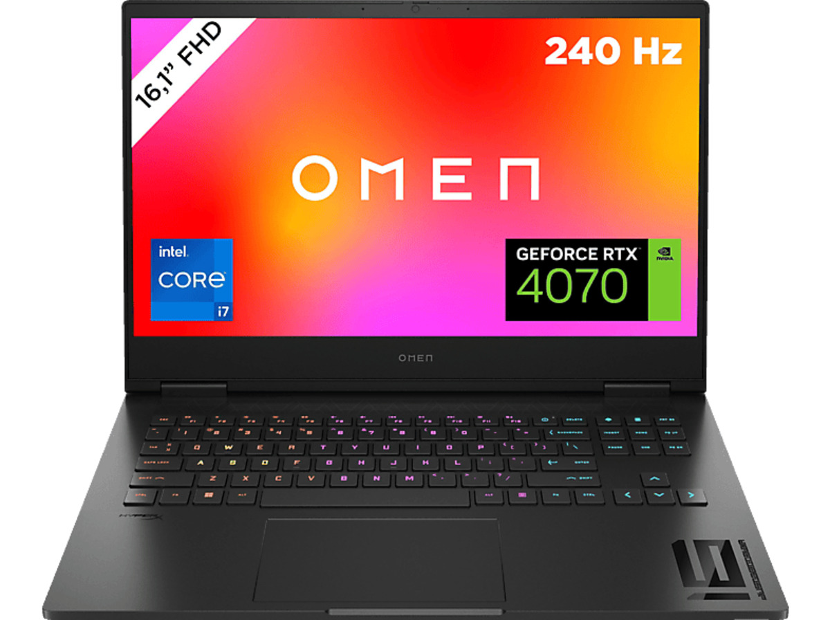 Bild 1 von HP OMEN by 16-wf1377ng, Gaming Notebook, mit 16,1 Zoll Display, Intel® Core™ i7 i7-14700HX Prozessor, 32 GB RAM, 512 SSD, NVIDIA GeForce RTX™ 4070, Schwarz, Windows 11 Home (64 Bit), Schwarz