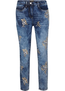 Jeans mit floraler Stickerei, 54, Blau