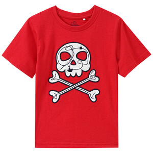 Jungen T-Shirt mit Totenkopf-Applikation ROT / WEISS