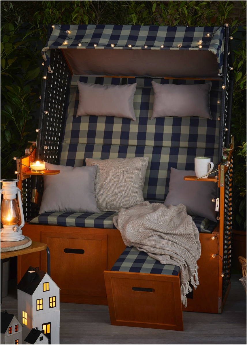 Strandkorb mit kariertem Stoff, Beige von Bonprix ansehen!