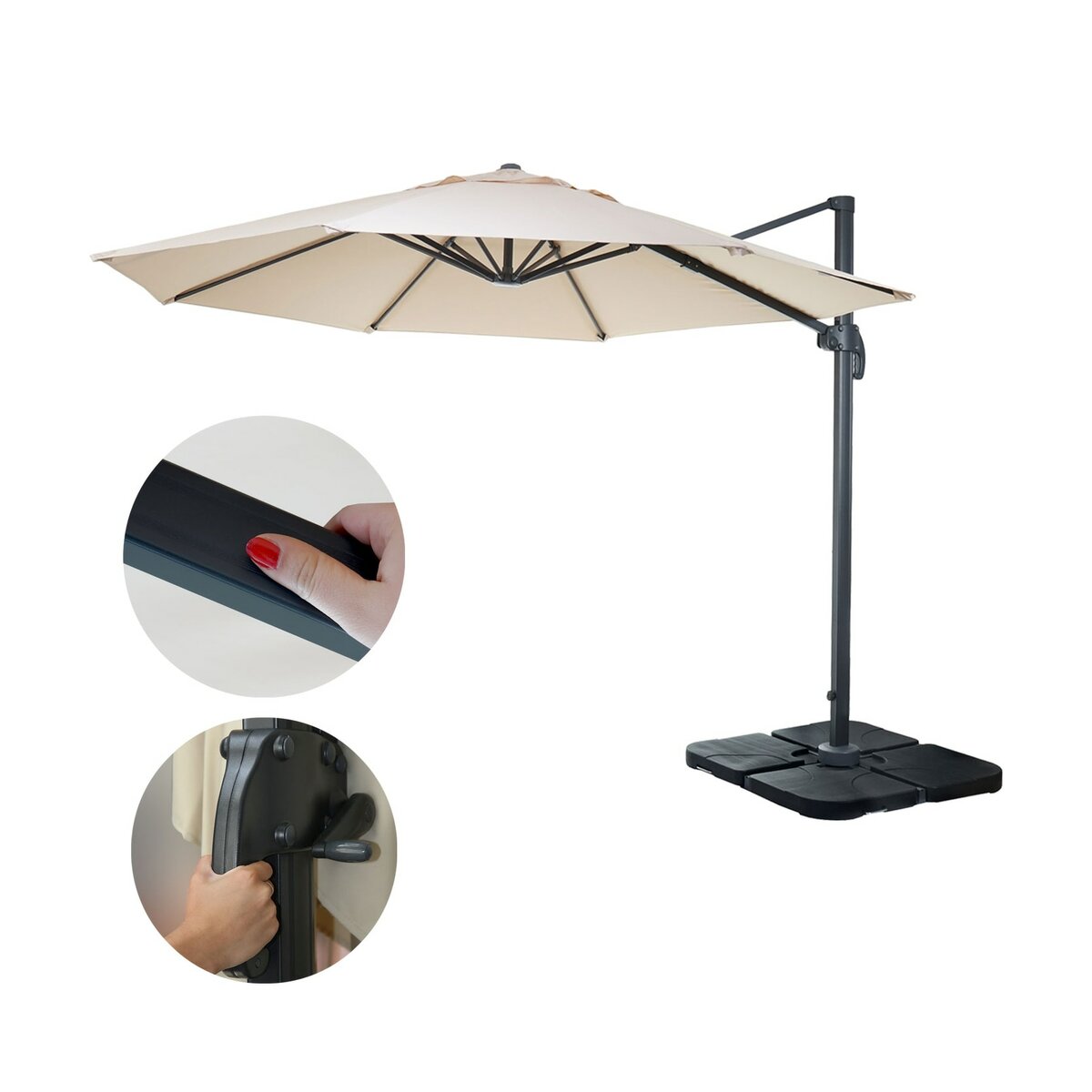 Bild 1 von Gastronomie-Ampelschirm MCW-A96, Sonnenschirm, rund Ø 3m Polyester Alu/Stahl 23kg ~ creme mit Ständer, drehbar