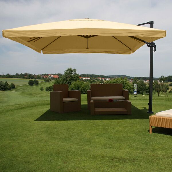 Bild 1 von Gastronomie-Ampelschirm MCW-A96, 3x4m (Ø5m) Polyester Alu/Stahl 26kg ~ Flap, creme ohne Ständer, drehbar