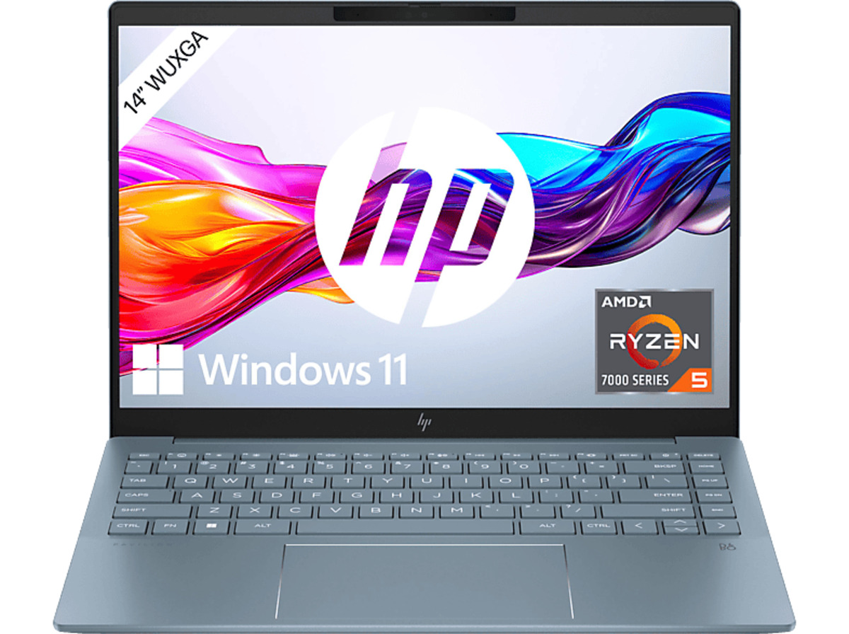 Bild 1 von HP Pavilion Plus 14-ey0355ng, Notebook, mit 14 Zoll Display, AMD Ryzen™ 5 7540U Prozessor, 16 GB RAM, 512 SSD, Radeon™ 740M, Blau, Windows 11 Home (64 Bit), Blau