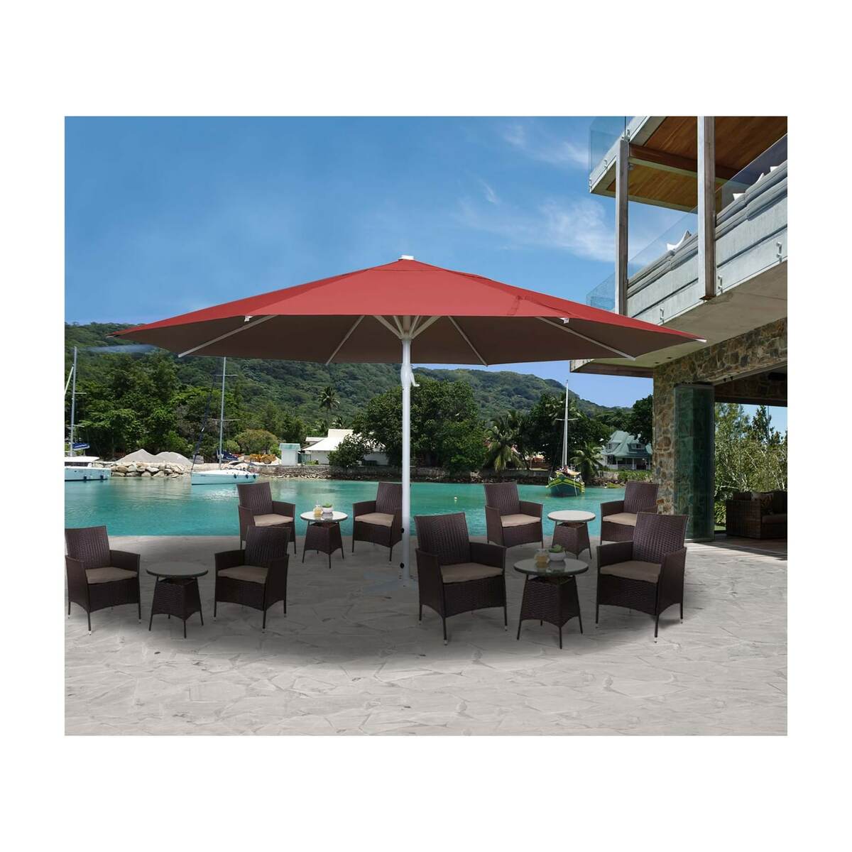 Bild 1 von Sonnenschirm Carpi II, Gastronomie Marktschirm, Ø 5m Polyester/Alu Mast weiß 28kg ~ rot ohne Ständer