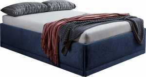 Westfalia Schlafkomfort Polsterbett Texel, Standardhöhe mit Zierkissen, Bettkasten bei Ausführung mit Matratze, Blau
