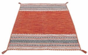 Teppich Kelim Azizi, carpetfine, rechteckig, Höhe: 5 mm, Baumwolle, Wendeteppich mit Fransen, Wohnzimmer, Orange