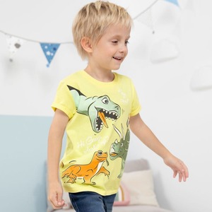 Jungen-T-Shirt mit Dinosaurier-Frontaufdruck, Light-yellow