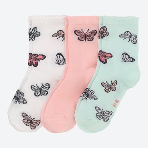 Mädchen-Socken mit Schmetterlings-Muster, 3er-Pack, Rose