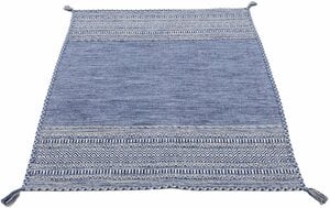 Teppich Kelim Azizi, carpetfine, rechteckig, Höhe: 5 mm, Baumwolle, Wendeteppich mit Fransen, Wohnzimmer, Blau