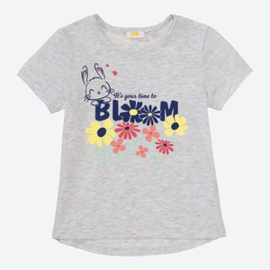 Mädchen-T-Shirt mit Blüten-Frontaufdruck, Light-gray