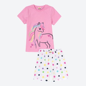Mädchen-Shorty mit Pferde-Frontaufdruck, 2-teilig, Pink