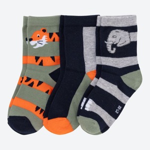 Jungen-Socken mit Tier-Design, 3er-Pack, Green