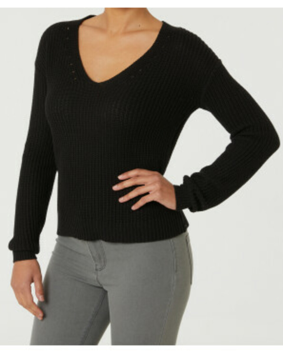Bild 1 von Schicker Strickpullover
       
      Janina, V-Ausschnitt
     
      schwarz