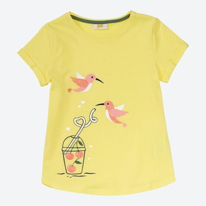 Mädchen-T-Shirt mit Kolibri-Frontaufdruck, Yellow
