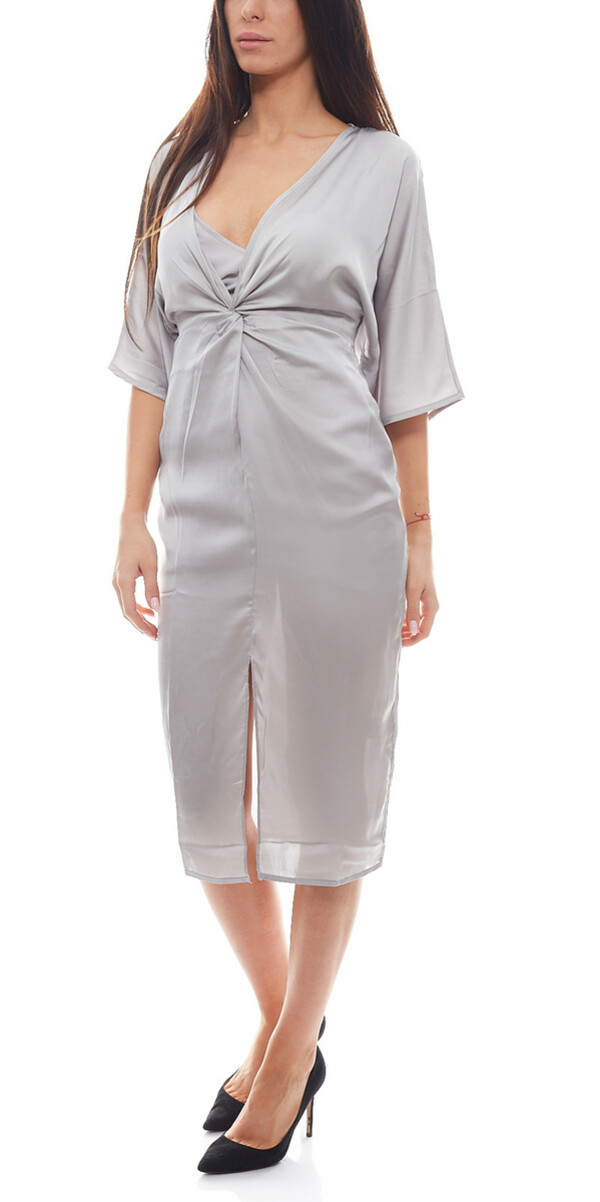 Bild 1 von NA-KD x Hanna Licious Kimono-Kleid stylisches Damen Midi-Kleid in Satin-Optik Silber