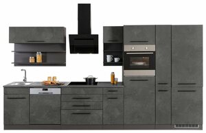 HELD MÖBEL Küchenzeile »Tulsa«, mit E-Geräten, Breite 380 cm, schwarze Metallgriffe, hochwertige MDF Fronten