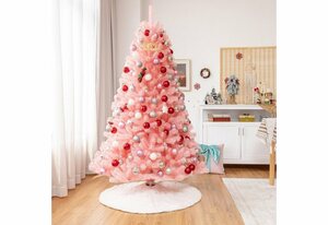 COSTWAY Künstlicher Weihnachtsbaum »Tannenbaum«, 180cm, mit 1036 Zweigen & klappbarem Metallständer & rosa Ornamenten, Rosa