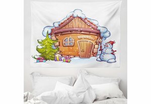 Wandteppich »aus Weiches Mikrofaser Stoff Für das Wohn und Schlafzimmer«, Abakuhaus, rechteckig, Weihnachten Karikatur-Haus
