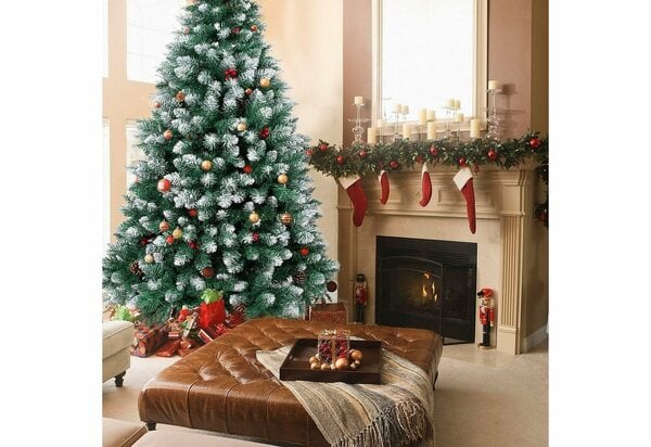 Bild 1 von OZAVO Künstlicher Weihnachtsbaum »201«, Tannenbaum, Christbaum, Kunstbaum Weihnachten 180/210cm, mit roten Beeren und Kiefernzapfen Metallständer
