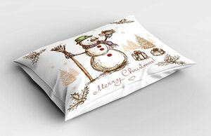 Abakuhaus Kissenbezug »Dekorativer Standard Size Gedruckter Kopfkissenbezug«, Schneemann Frohe Weihnachten Kalligraphie