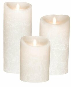 SOMPEX LED-Kerze »3er Set Flame LED Kerzen weiß Frost 12,5/18/23cm« (Set, 3-tlg., 3 Kerzen, Höhe 12,5/18/23cm (je 8cm Durchmesser), integrierter Timer, Echtwachs, täuschend echtes Kerzenlicht, F