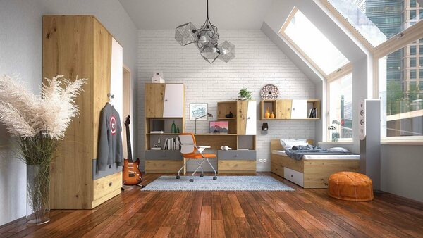 Bild 1 von Feldmann-Wohnen Jugendzimmer-Set »NERO«, (Set), 1 Kleiderschrank + 1 Bücherregal + 1 Schreibtisch-Kombination + 1 Hängeschrank + 1 Bett