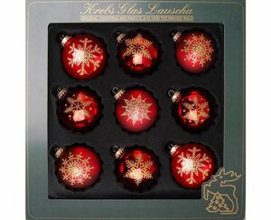 Krebs Glas Lauscha Weihnachtsbaumkugel »Schneeflocke« (9 Stück), mundgeblasen, rot