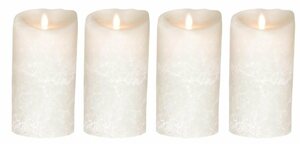 SOMPEX LED-Kerze »4er Set Flame LED Kerzen weiß Frost 18cm« (Set, 4-tlg., 4 Kerzen, Höhe 18cm, Durchmesser 8cm), integrierter Timer, Echtwachs, täuschend echtes Kerzenlicht, optimales Set für d
