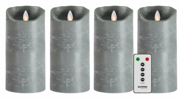 Bild 1 von SOMPEX LED-Kerze »4er Set Flame LED Kerzen grau 18cm« (Set, 5-tlg., 4 Kerzen, Höhe 18cm, Durchmesser 8cm, 1 Fernbedienung), fernbedienbar, integrierter Timer, Echtwachs, täuschend echtes Kerzenli