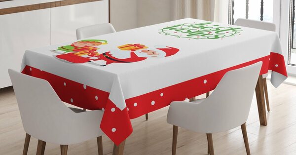 Bild 1 von Abakuhaus Tischdecke »Personalisiert Farbfest Waschbar Für den Außen Bereich geeignet Klare Farben«, Weihnachten Beste Wünsche Elf und Santa