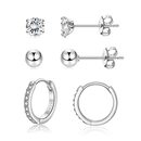 Bild 1 von Josfeva Creolen Silber 925 Damen Ohrstecker Ohrringe, 925 Sterling Silber Ohrstecker Creolen Ohrringe Set, 3 Paare Klein Schlafen Ohrstecker Creolen Ohrring Set, 5mm Ohrstecker & 14mm Creolen Ohrring